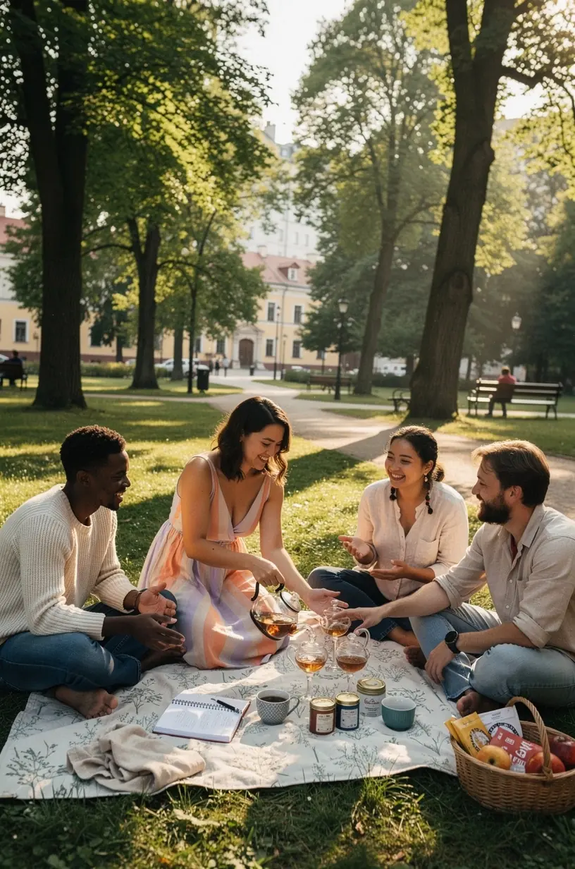 Žmogus ramiai užrašinėja arbatos gėrimo rutiną dienoraštyje, pabrėžiant sąmoningą gyvenimo būdą.